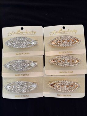 Rhinestone Marquise Hair Clips - Silver & Gold (Set of 6)